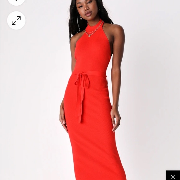 Lulus Flirty Sunshine Red Ribbed Halter Midi Sweater Dress - Size XS - Picture 5 of 6